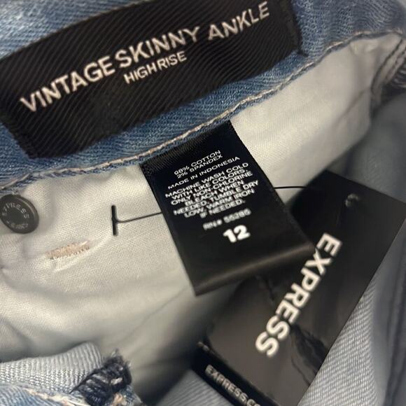 EXPRESS VINTAGE SKINNY ANKLE HIGH RISE DISTRESSED JEANS SIZE 12 - Picture 8 of 9